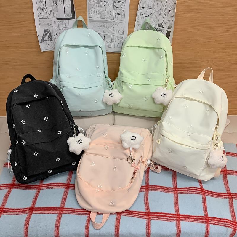 Fashionable Flower Embroidered Backpack Large Capacity Multi Pocket Casual Backpack University Backpack Suitable for Daily and Student Use