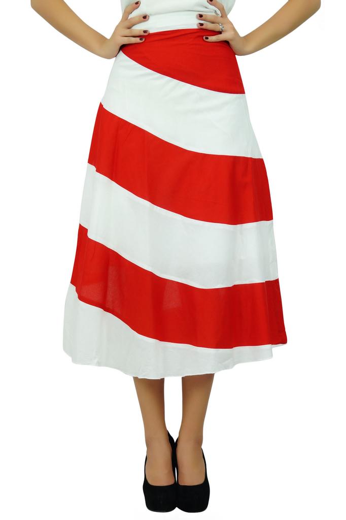 Bimba Women's Spiral Summer Midi Skirt A Line Boho Chic Skrit With Side Zip