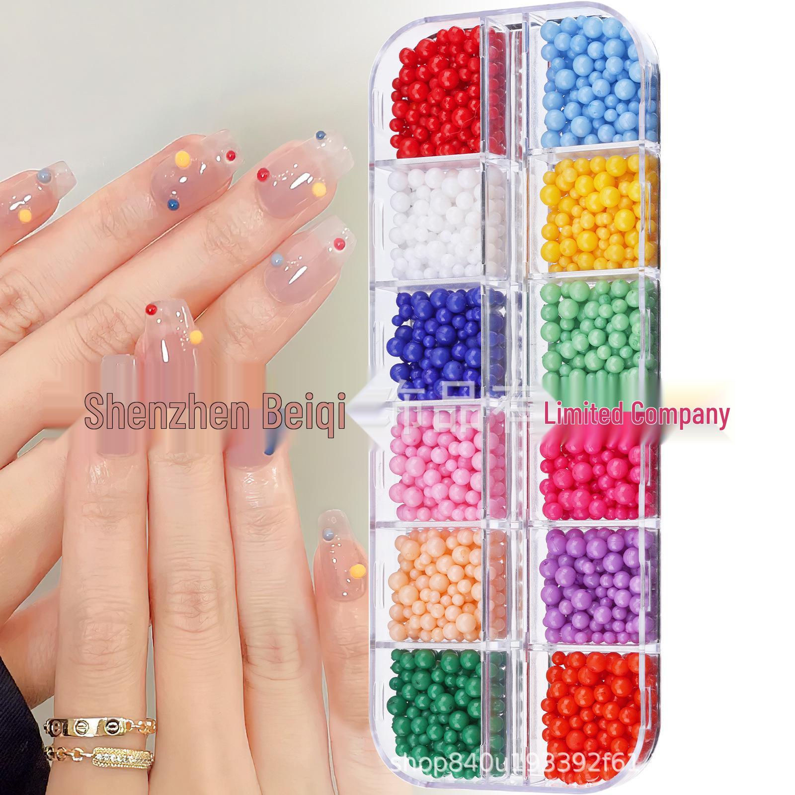 12-Color Resin Round Beads Nail Art Decoration Set - Candy Macaron Shades