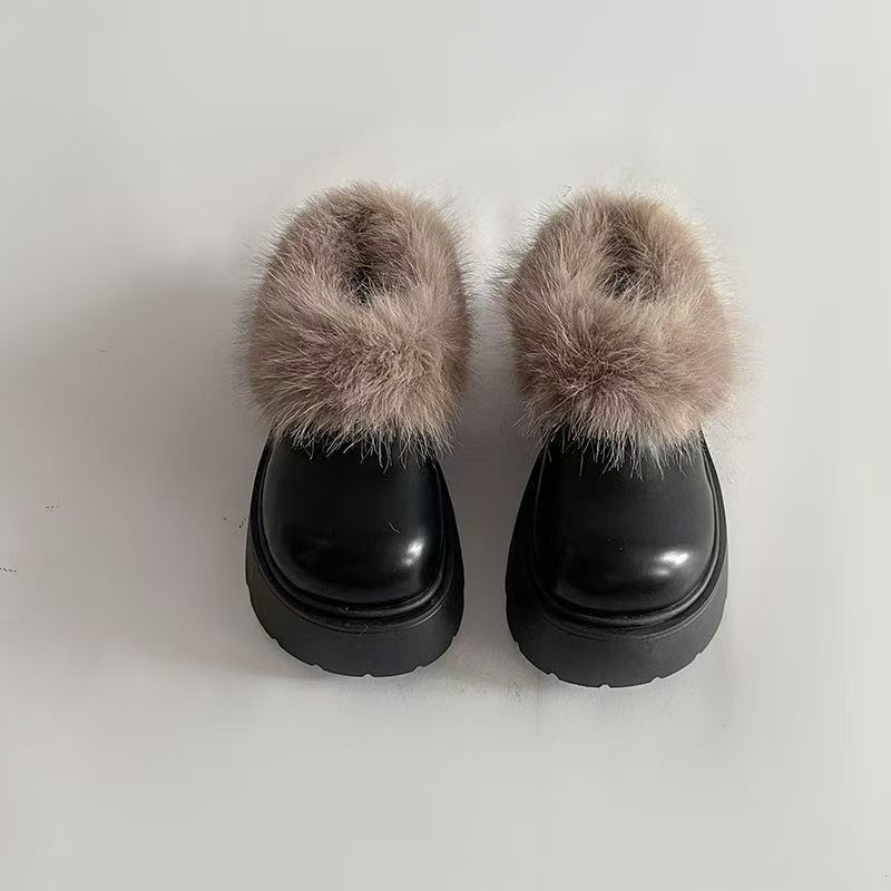 Half-tray shoes in the winter of 2025 new thick-soled bag head Mao Mao shoes with fleece to keep warm and one pedal to increase the height of snow bo