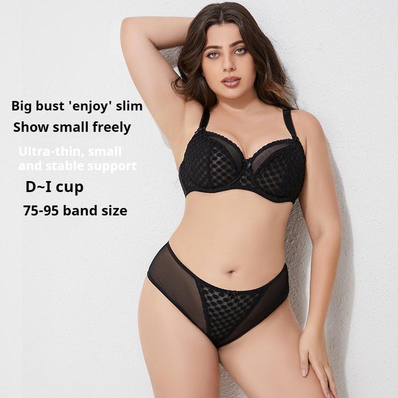 Thin Full Cup Set Underwear Panties for Large Breasts Anti-sagging and Gathered Bras for Large Sizes