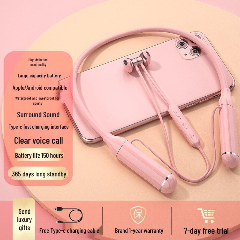 2026 Model Genuine Bluetooth Neckband Earphones: 200-Hour Battery, In-Ear Noise Cancellation, Perfect for Gaming and Sports.