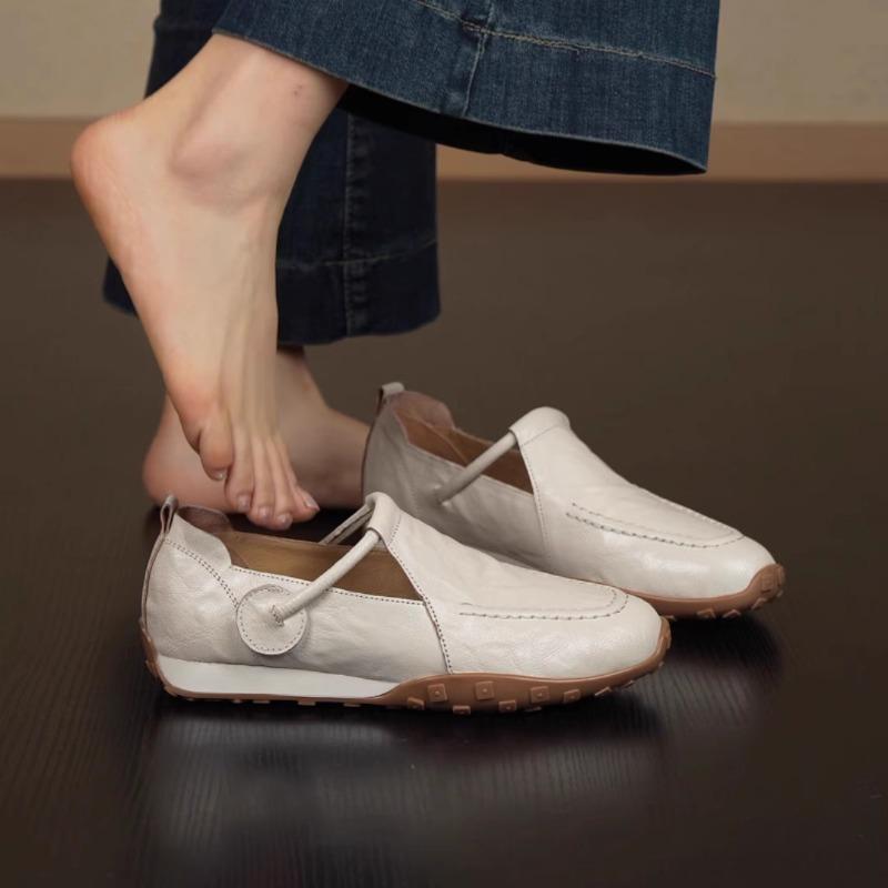 

Casual Flat Shoes Autumn New Round Toe Middle Buckle One Slip Strap Soft Sole Anti-slip Wear-resistant Single Shoes 35 белый