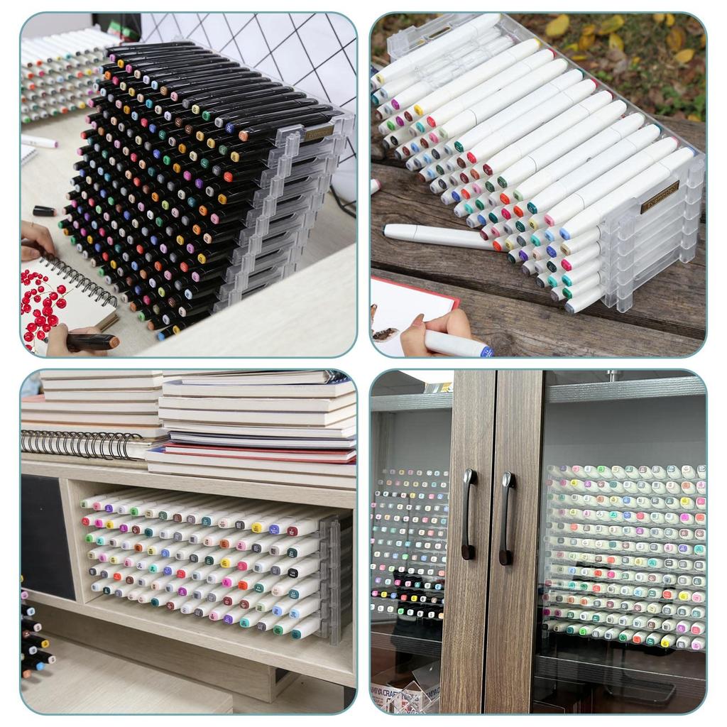 180 Slot Transparent Universal Marker Storage Tray with Pen Holder Display for 180 Pens SN01C Pencil Holder (Transparent, 12)