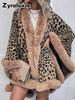 Women's Leopard Print Faux Fur Hoodie with Warm Sherpa Lining for Fall Winter Casual Wear