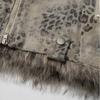 Mens Winter Faux Fur Collar Cotton Puffer Jacket Loose Fit Streetwear Leopard Print Warm Coat