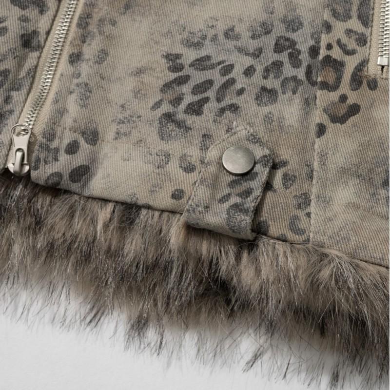 Mens Winter Faux Fur Collar Cotton Puffer Jacket Loose Fit Streetwear Leopard Print Warm Coat