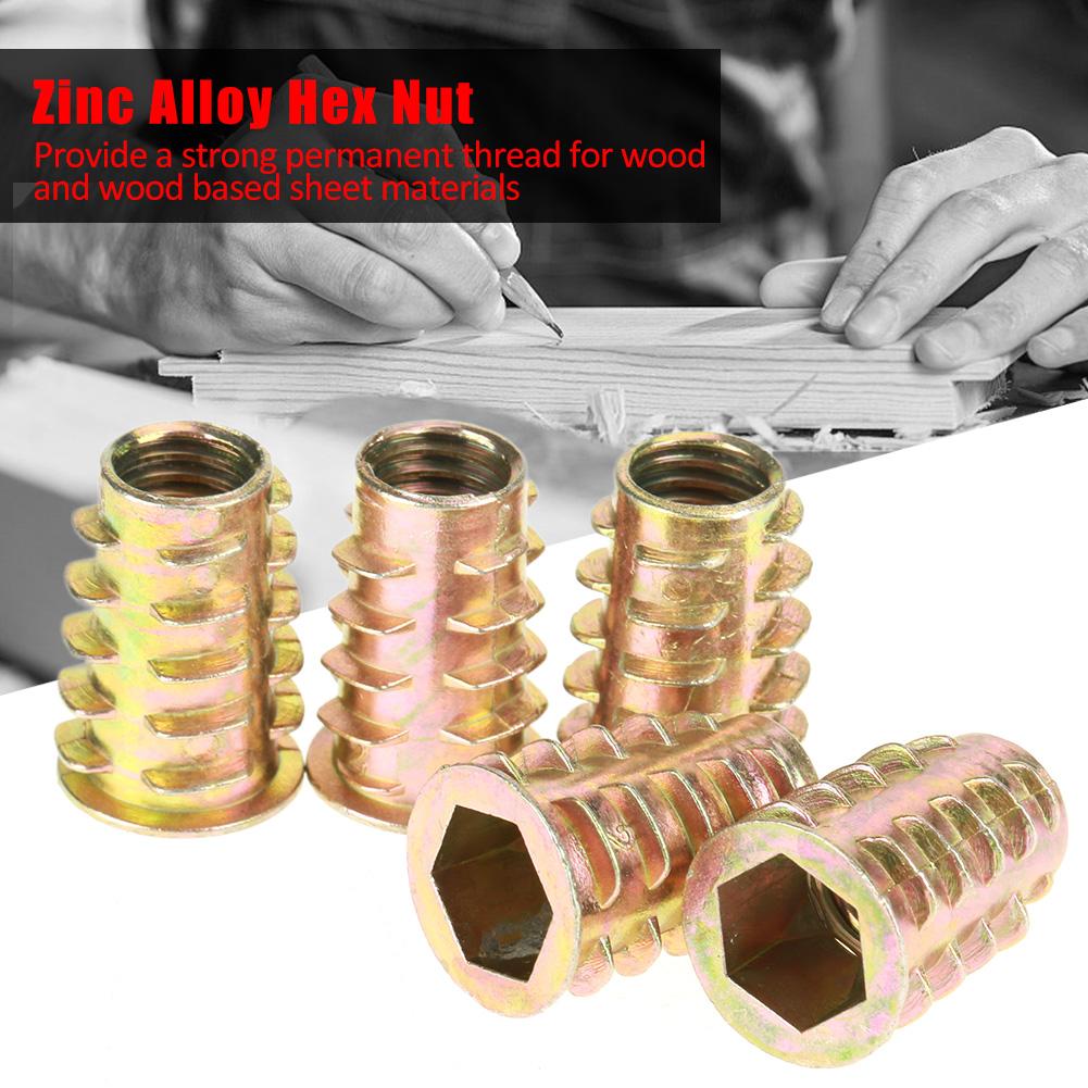 

10Pcs M10*25mm Zinc Alloy Hex Drive Head Furniture Nuts Threaded for Wood Insert