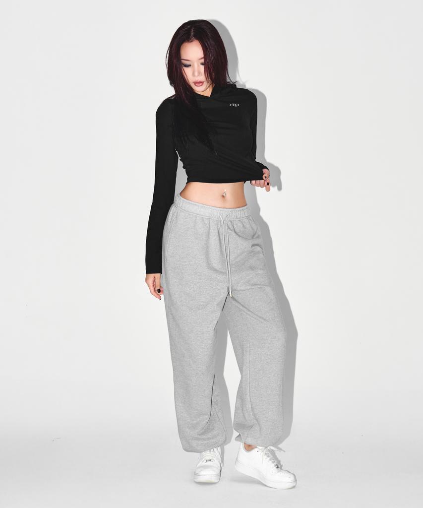BORN TO WIN W Semi Wide Sweat Jogger Pants [Melange Grey]
