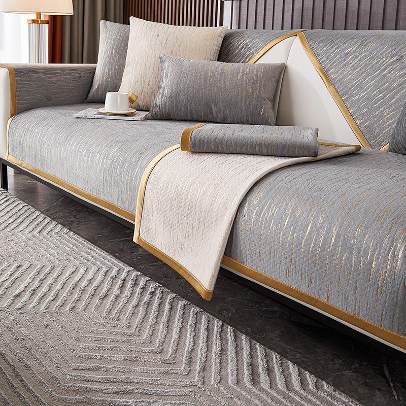 Luxusní pozlacený potah na pohovku Čtyřsezónní kožený univerzální ručník na pohovku žinylka protiskluzový potah all-inclusive látkový polštářek zlatý okraj