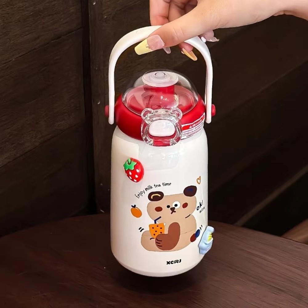 Large Capacity Vacuum Cup Double Drinking Straw Coffee Cup Cute Student Water Cup  for Children