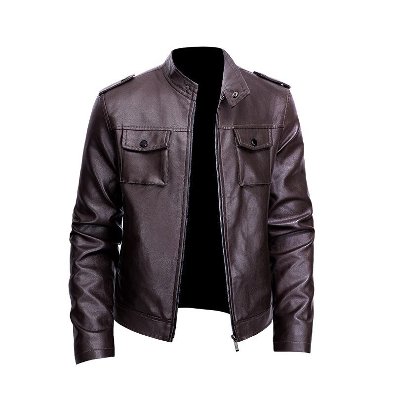 Leather Jacket Men's Business Stand Collar Motorcycle Leather Jacket Handsome Jacket