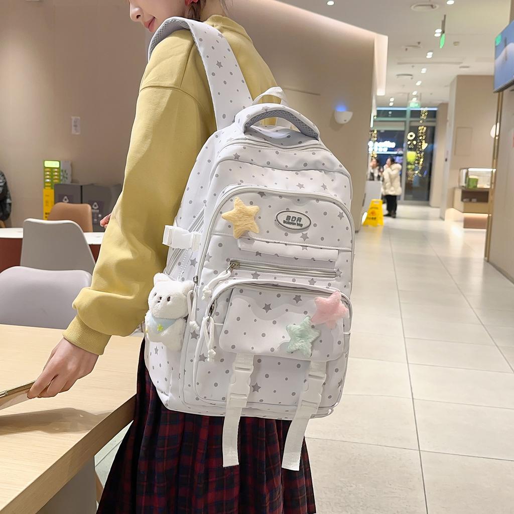 Schoolbag School Bag Junior High School Girls Pain Bag Korean Large Capacity High School Students Backpack Women's Star Printed Versatile Backpack