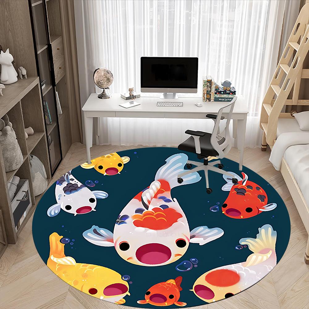 1pc Koi Pond Office Round Area Rug, Under Office Chairs Bedroom Living Room Home Decor, Room Deco