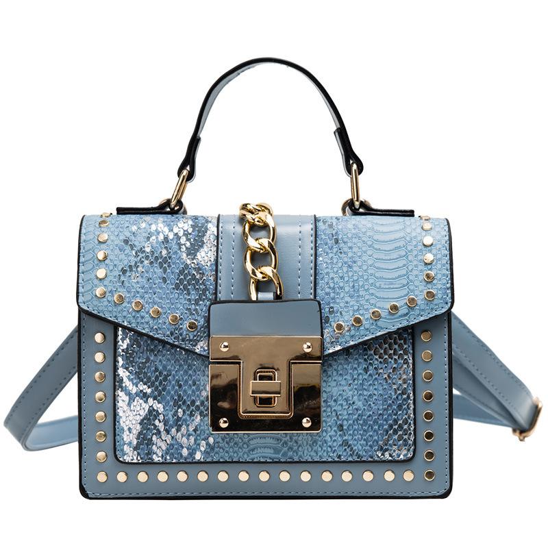 Feminine Leather PU Bag with Studs Shoulder Bag with Shoulder Strap with High-quality Metal Lock Small Square