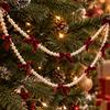 Seasonal Home Accents Christmas Velvet Bow Faux Pearl Garland, 2 Layers Beads Festive Party Hanging Ornaments String Strand for Tree, Wreath,