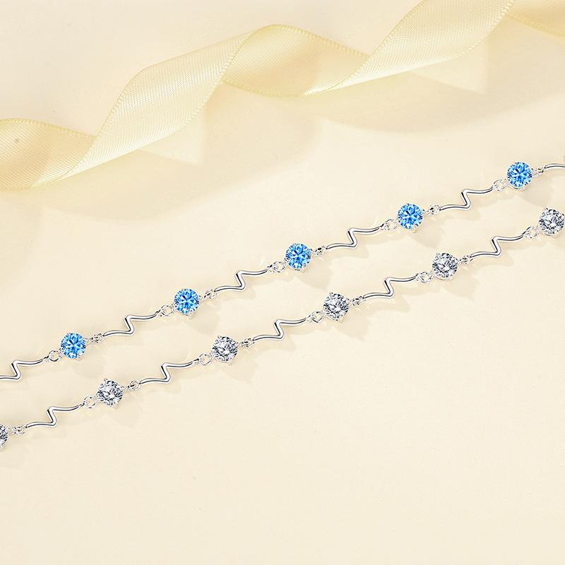 Korean Version Sterling Silver S925 Heartbeat Crystal Bracelet Female Lightning Bracelet Korean Version Simple