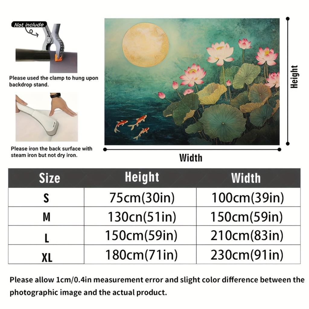 1pc Serene Moonlit Lotus Koi Fish Tapestry Vibrant Wall Hanging for Living Room Bedroom or Party Decor Polyester No Elec