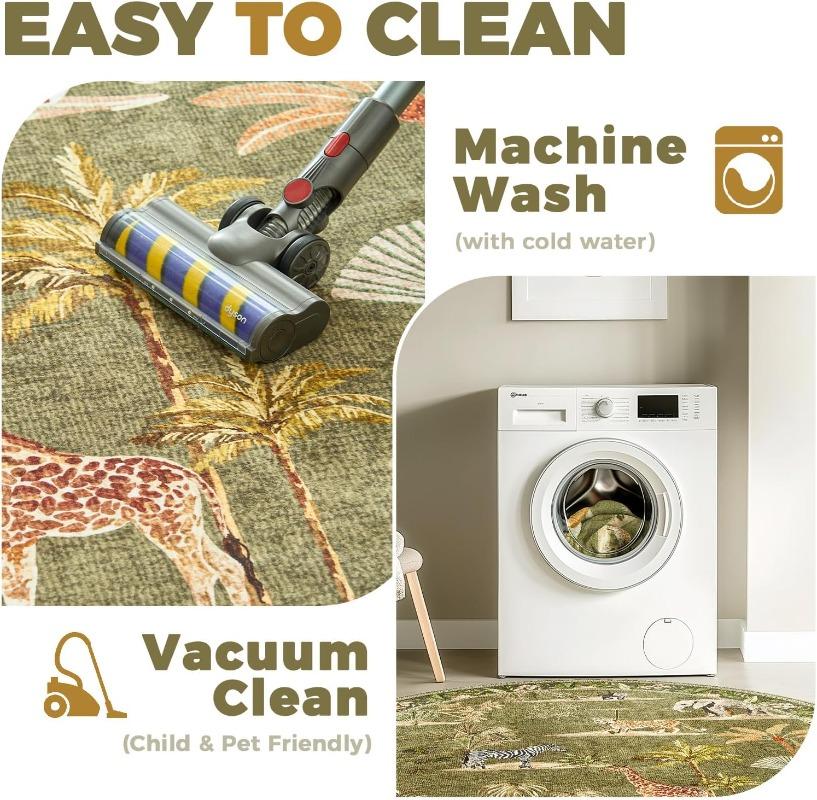 Alfombra Redonda Grande para Sala de Estar,Estilo Nórdico,con Estampado de Animales,Alfombra Plegable para Dormitorio