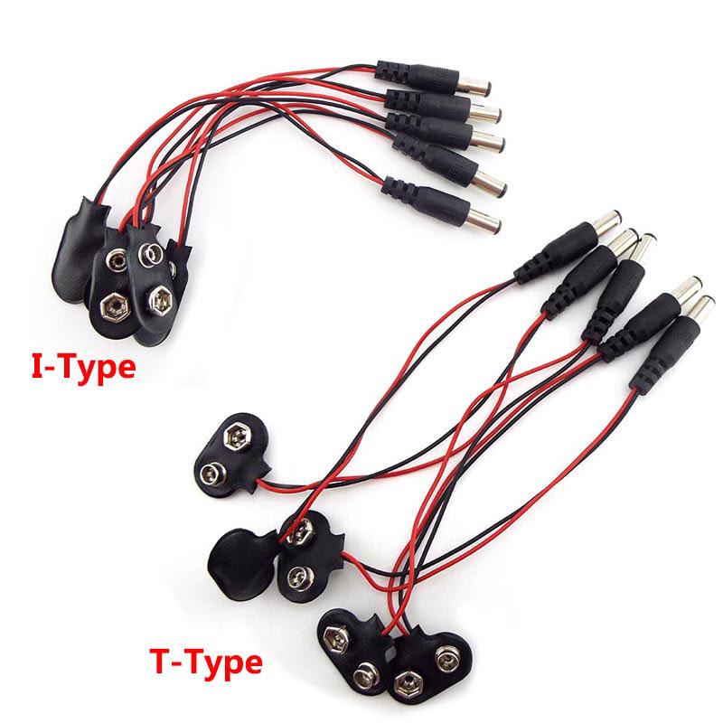 9V Battery Connector Power Clips DC Male Jack Male 5.5mmx2.1mmAlligator Snap Adapter Wire Holder Cable 9 Volt Lead Socket