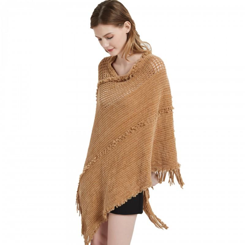 Womens Openwork Knit Poncho Sleeveless Batwing Top Lightweight Warm Shawl Sweater