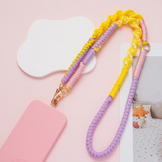 Hand Braided Phone Lanyard Bohemian Flower Design Crossbody Adjustable Wide Shoulder Strap Bag Key Badge Lanyard with Metal Hook