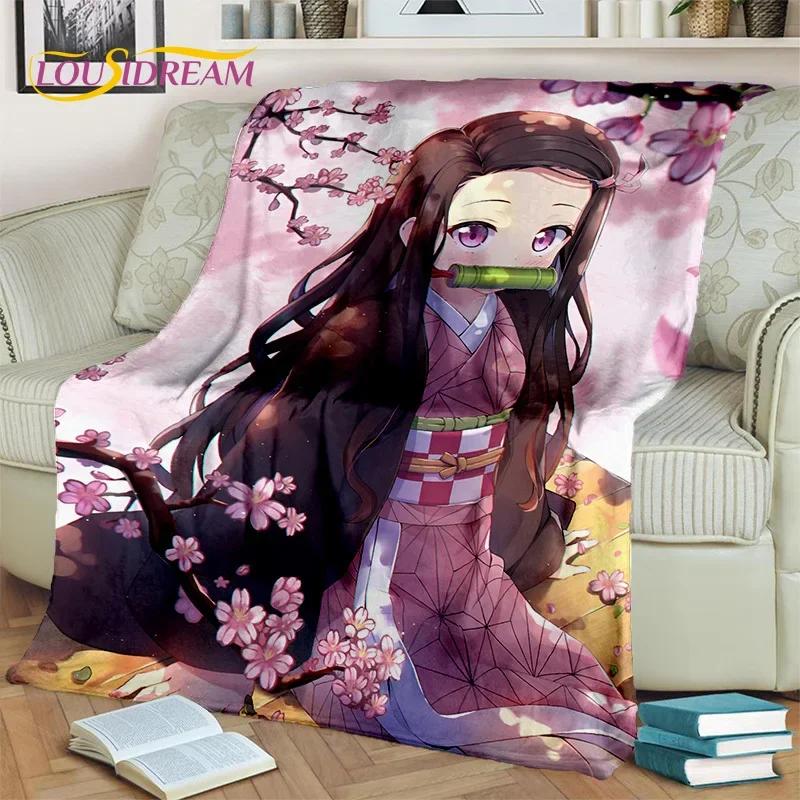 Kamado Nezuko Demon S-Slayer Japan Anime Mykt flanellteppe for senger Soverom Sofa Piknik, Kasteteppe for barn Utendørs Fritid