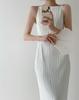 Waist-Cinching Textured Pearl White Maxi Dress - French Pearlescent Camisole Design