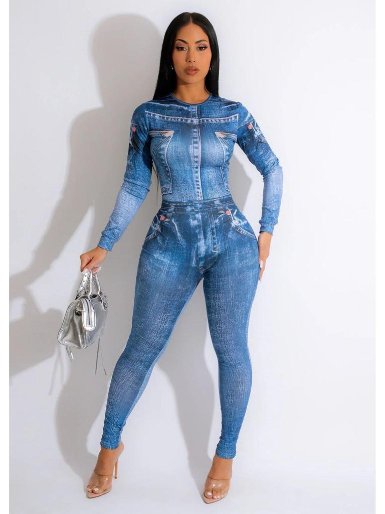 RC3160 Salopetă cu dresuri lungi imprimate la modă europeană și americană pentru femei