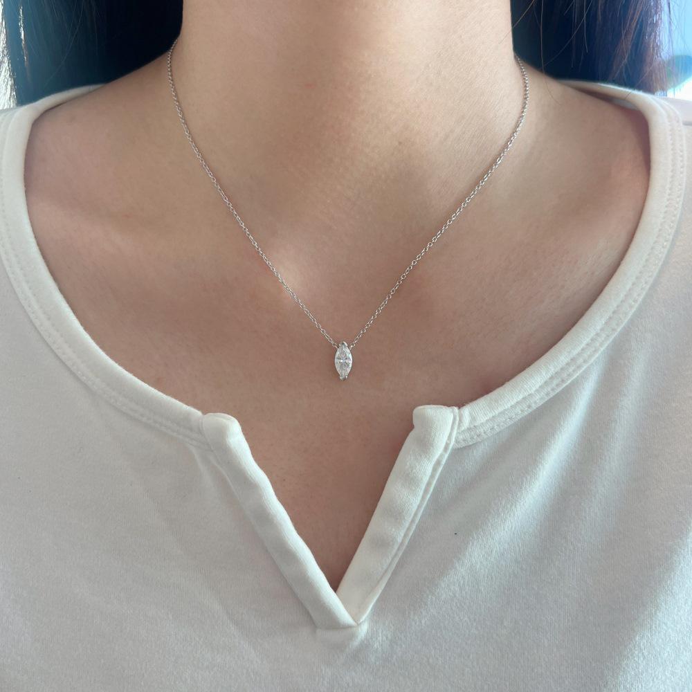 Mo Sang Sterling Silver Marquise 1 Carat D Color Women's Necklace – Elegant Design for Weddings & Banquets