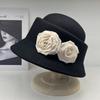 French Hepburn Style Camellia Brimmed Top Hat Women's Autumn and Winter Australian Wool Elegant Retro Basin Hat Beret