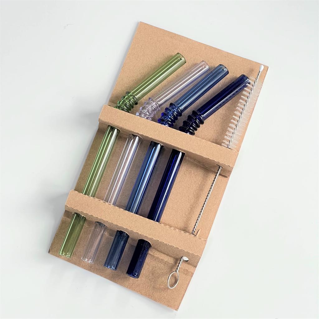 4PC/set Jade Color Glass Straw Heat Resistant Cold Beverage Bent Straws Reusable Straw 150mm*8mm Short Stem Drinking Straw