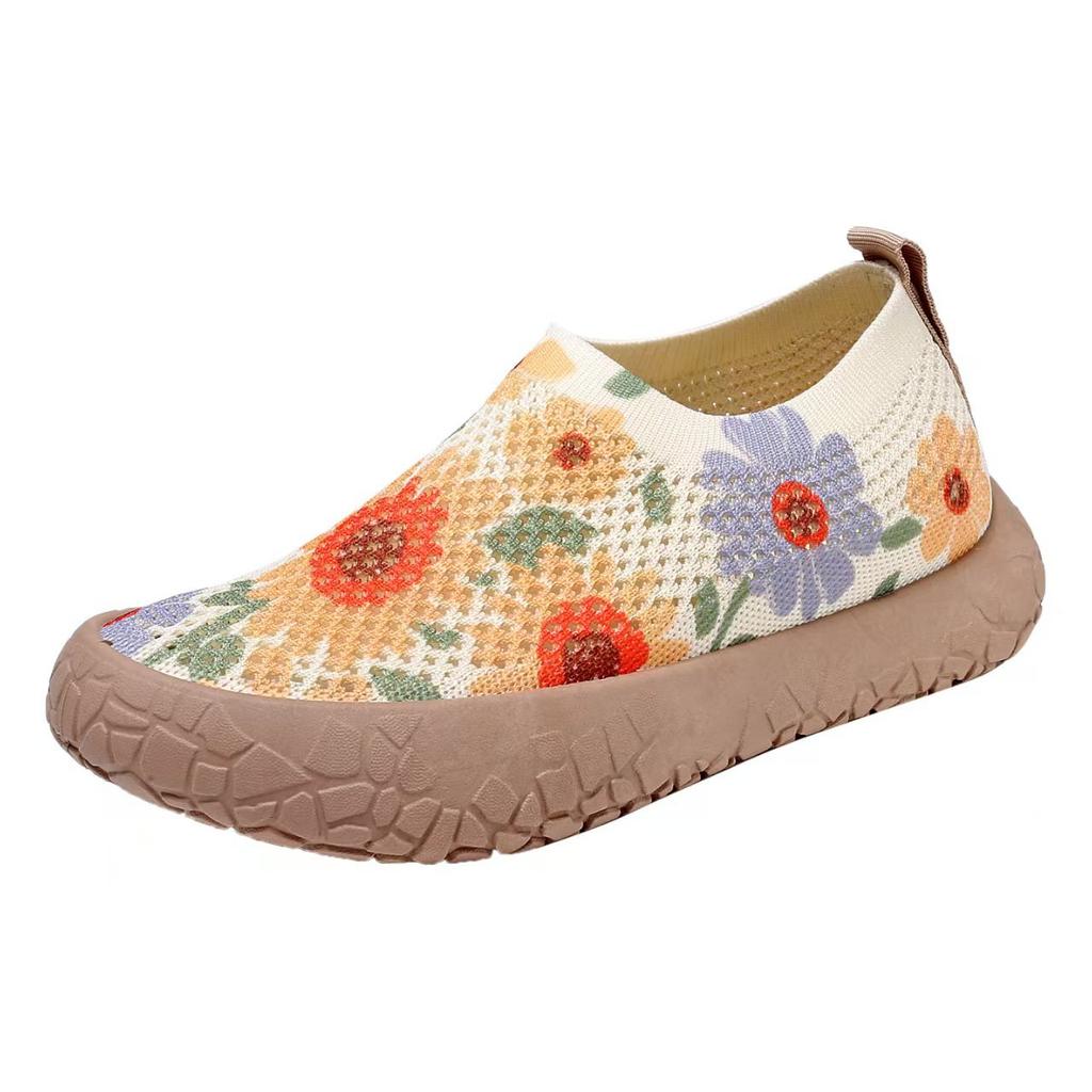 New Breathable Fly-Woven Painted Women'S Shoes Are Light, Comfortable, Non-Slip And Wear-Resistant, One-Pedal Printed Women'S Shoes, Daily Leisure