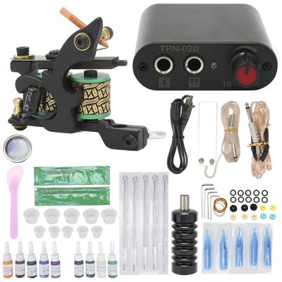 Set Mașină de Tatuat cu Bobină Alimentator Pedală Ace de Tatuat Kit Tatuaj Practică pentru Începători