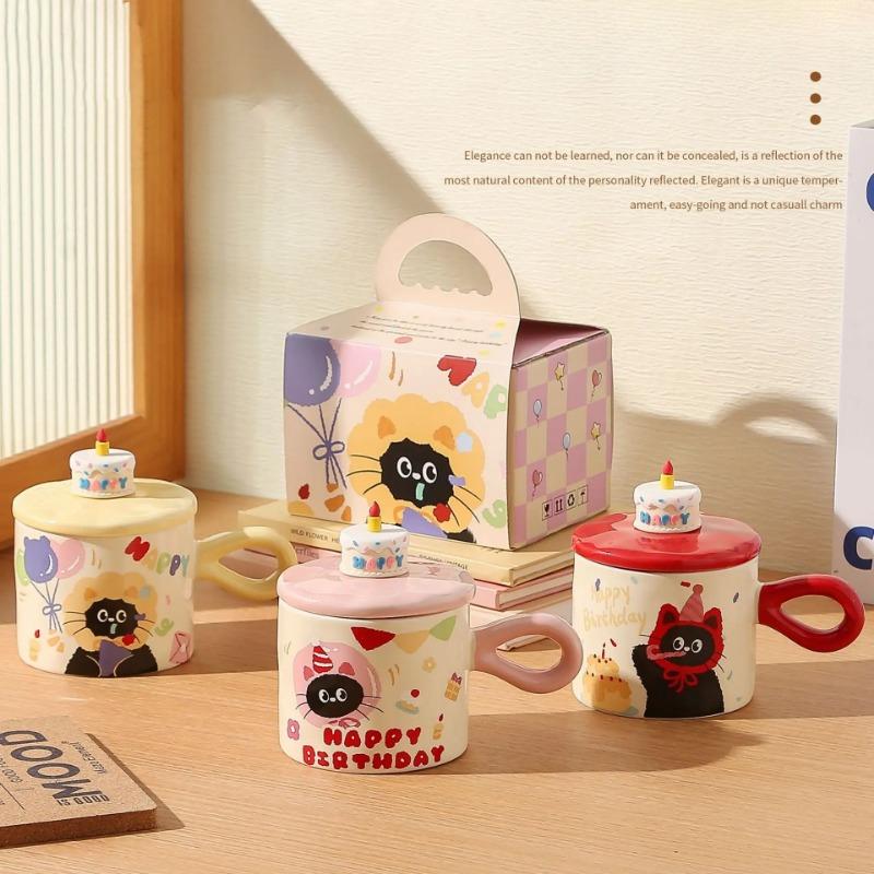 Cute Cartoon Cat Ceramic Mug, Couple Water Cup, High-value Gift Box, Souvenir, Birthday Gift, Breakfast Cups