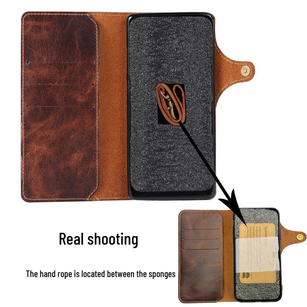 Samsung S26 Retro Genuine Leather Phone Case with Card Slot & Lanyard for S25 Ultra/S24+ Flip Cover