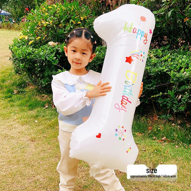 White Number Balloons for Kids' First Birthday Party Decorations