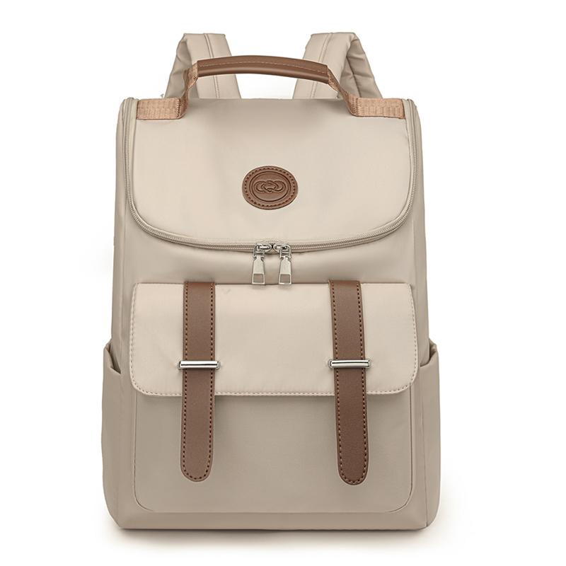 

Рюкзак женский однотонный школьный рюкзак большой емкости бежевый