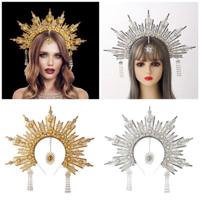 Elegantní zlatá andělská čelenka s hlavou Medúzy Přenosná dekorace pro milovníky mytologie a nadšence do kostýmů Stylové outfity