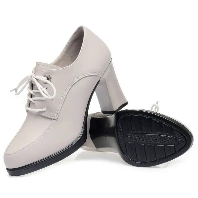 5.5cm 7.5cm Elegant Deep Mouth Soft Leather Shoes Woman Heeled Trend 2025 Block High Heels Gladiator Shoes for Office Model Mom