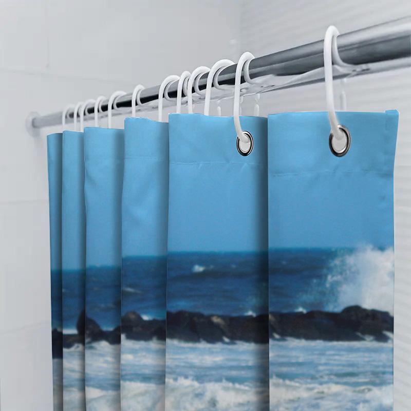 Ozeanwellen Duschvorhang Wasserdichtes Gewebe Badezimmer Dekoration Strandmotiv Druck Modernes Design Für Zuhause Wohnzimmer Oder Schlafzimmer (Blu