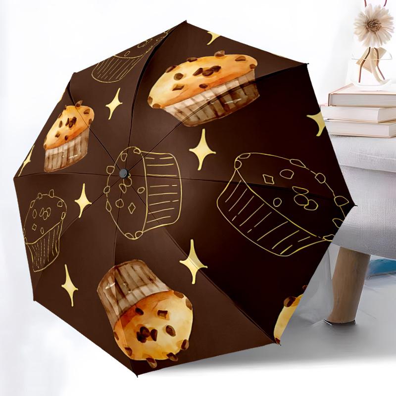 1pc Cupcake Pattern Umbrella Portable Folding Umbrella Durable Iron Frame, Suitable for All Seasons Home Travel Outdoor yy260319047