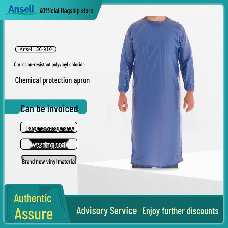 Ansell 56-910 Chemical-Resistant, Oil-Resistant, Wear & Tear-Resistant, Splash-Proof Laboratory Apron Medium