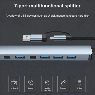 2 In 1 USB 3.0 Hub 7 Ports Multi USB Splitter Type C Dock Station Type C HUB OTG Adapter Plug and Play