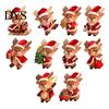 Cute Deer Hanging Ornaments Christmas Elk Ornaments, 2D Flat Wooden Reindeer Decoration, Cartoon Festive Pendants with Hat for Tree, Home Holiday