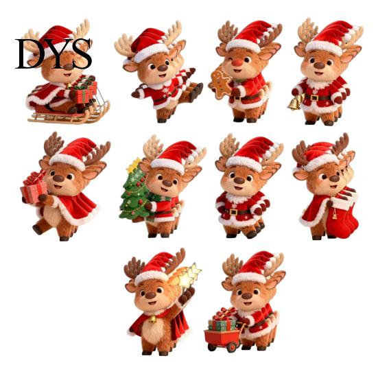 Cute Deer Hanging Ornaments Christmas Elk Ornaments, 2D Flat Wooden Reindeer Decoration, Cartoon Festive Pendants with Hat for Tree, Home Holiday