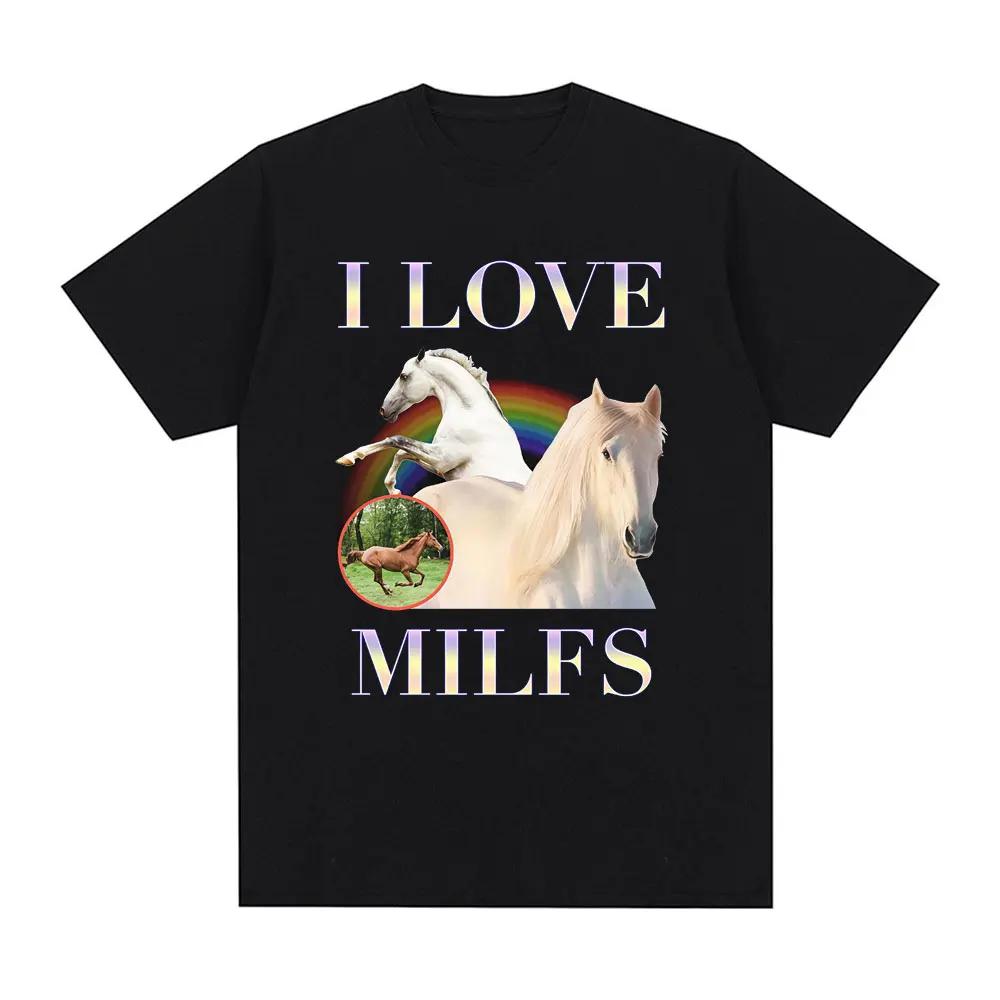 

I Love Milfs Funny Meme Horse Graphic Print T Shirts Men Women Casual Cotton T-shirt Fashion Vintage Summer Short Sleeve Tops S разноцветный