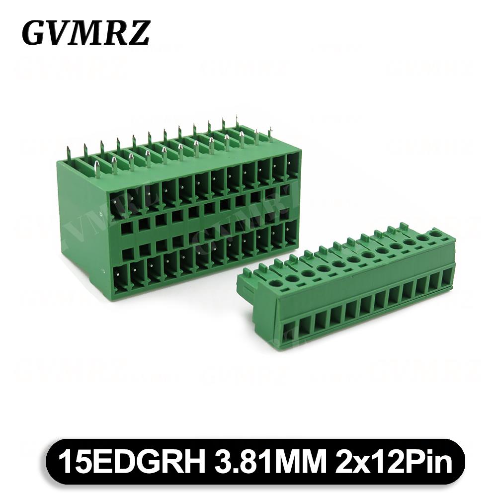 5Set 15EDG KF15EDGRH 3.81mm 2x2 ~ 2X12 pin Double row pluggable terminal block PCB welding plate Plug + Pin Socket