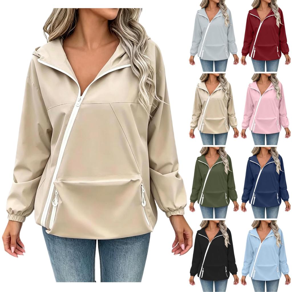 Women's Casual Hooded Zip Up Jacket with Pockets