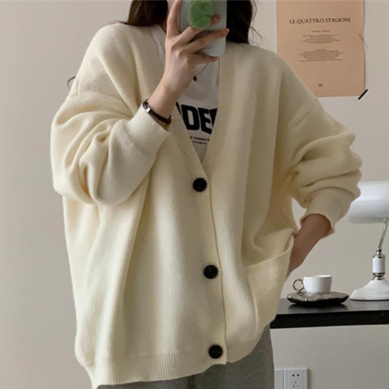 Lazy Wind Gray Knitted Cardigan Women's Fall Loose Sweater Jacket In The Middle of The Long Paragraph Tops Comfortable Versatile and Fashionable